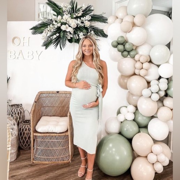 PinkBlush mint bodycon asymmetrical midi dress nwot - Picture 6 of 7